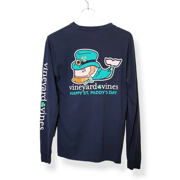 Vineyard Vines Happy St. Paddy's Day Long Sleeve Blue T-Shirt Men's Size XS - Picture 2 of 7
